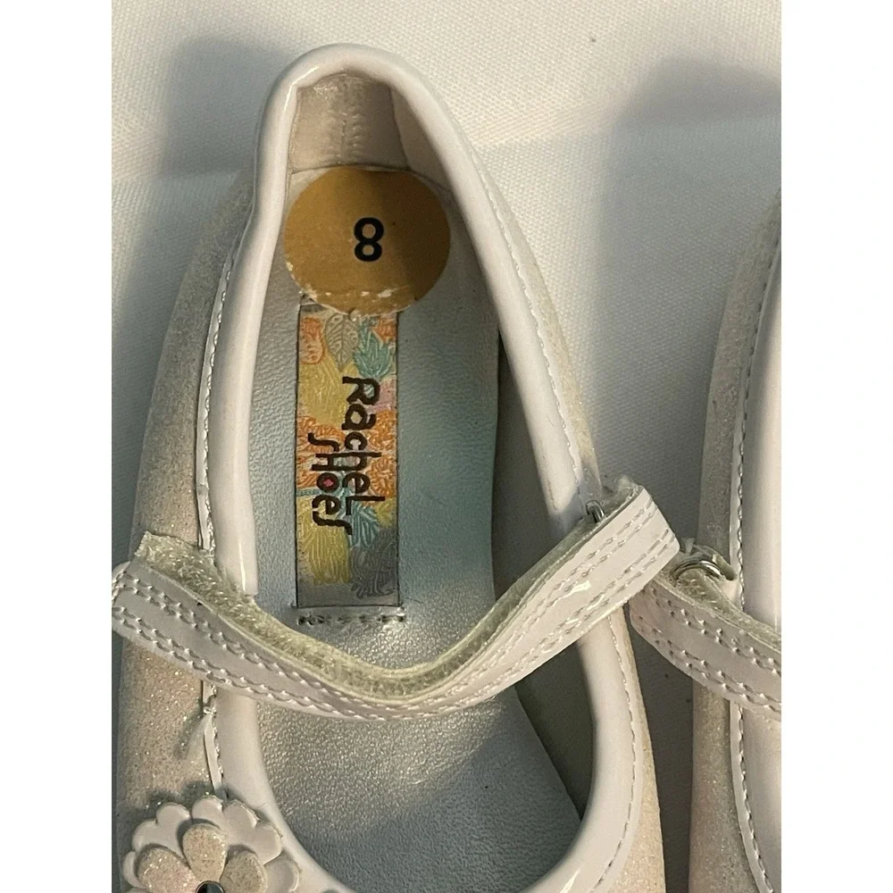 Rachel Shoes Girls Size 8 ‎ Ivory, Gold, Glitter Flowers Bin3